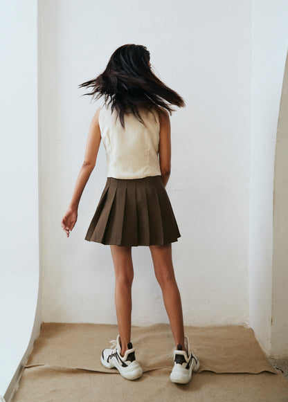 Pleated Mini Skirt with Belt Detail