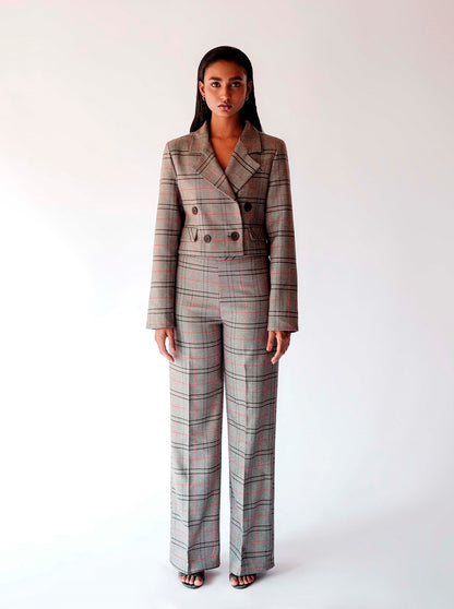 Plaid Blazer & Trouser Suit Set