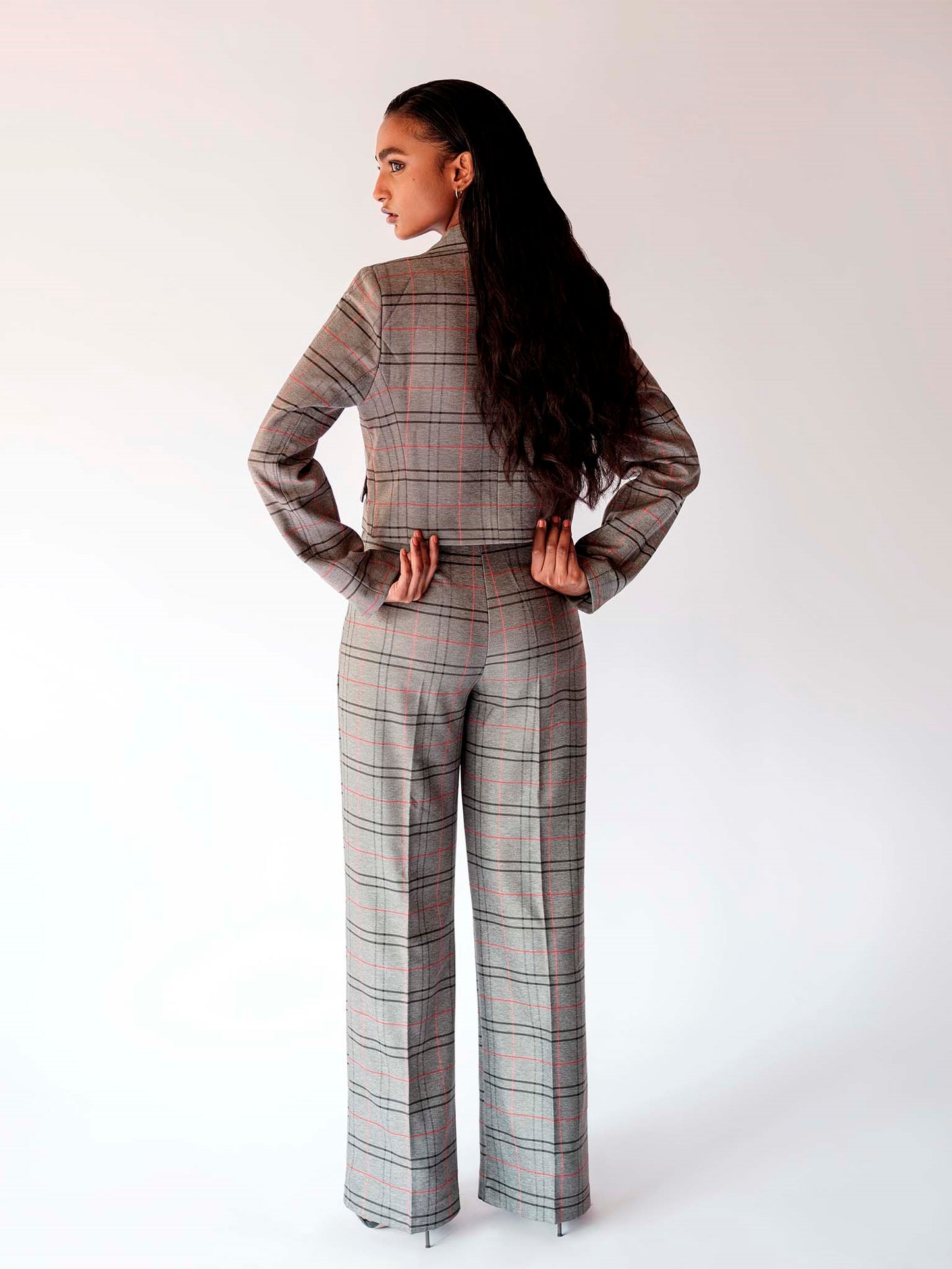 Plaid Blazer & Trouser Suit Set