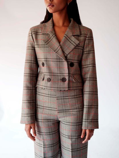 Plaid Blazer & Trouser Suit Set